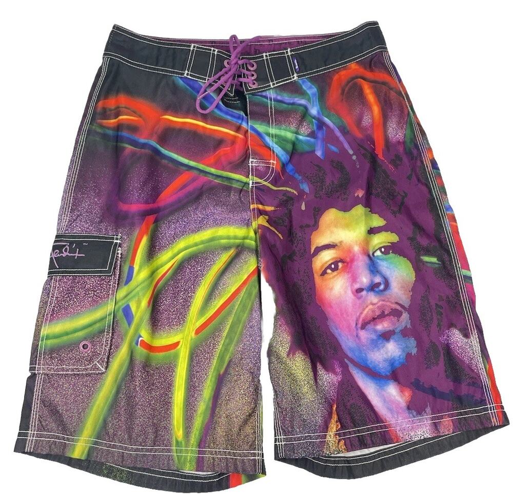 DRAGONFLY Swim Trunks Board Shorts Mens Jimi Hendrix Psychedelic Sz 32